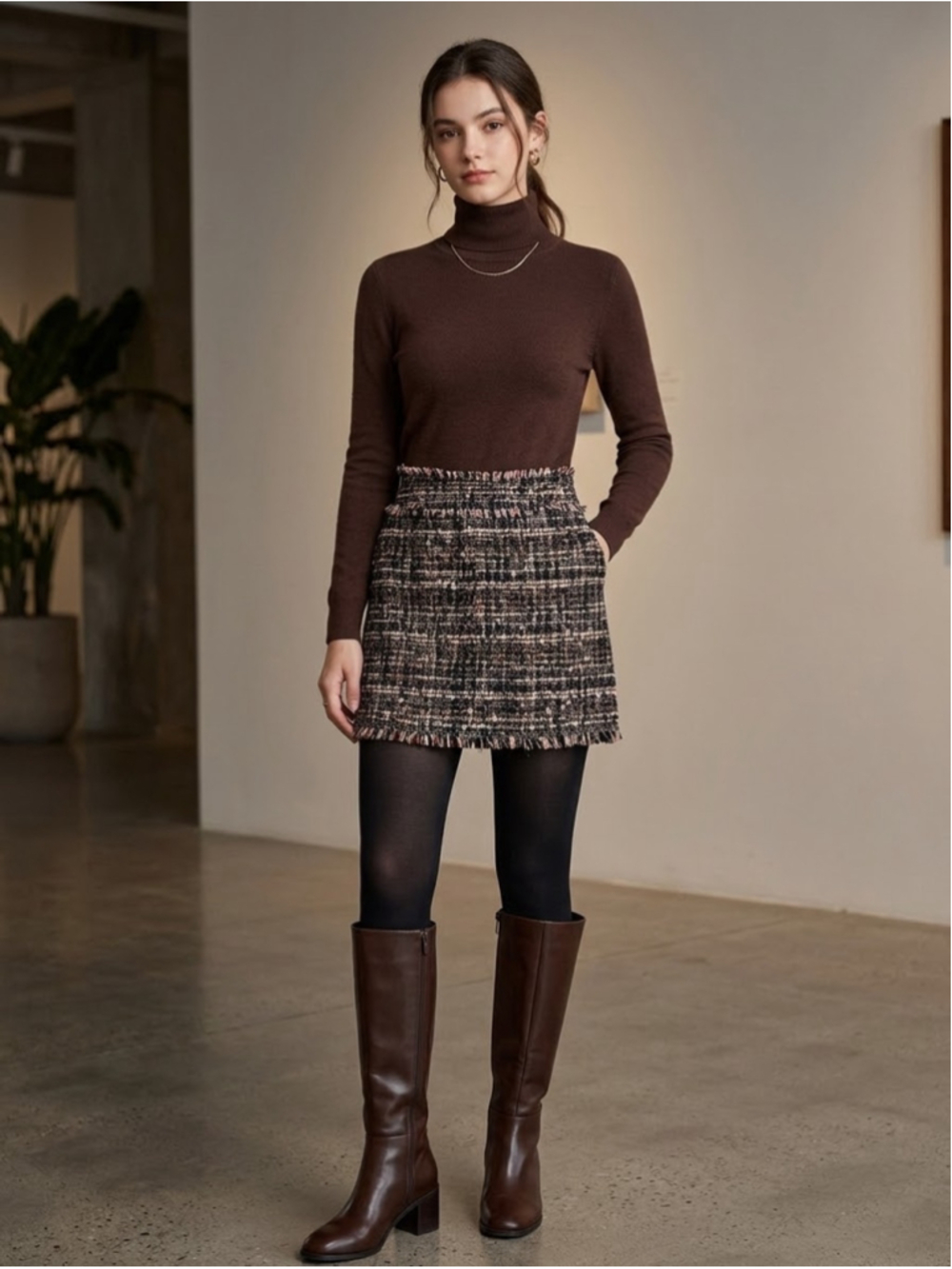Ramy Brook Skirt Tweed Mini Skirt Black Tan Pink Multi-color